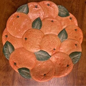 Three Items In A Box: Oranges Go Wild Plate; Pleasing Purple Bowl; Tiny Platter